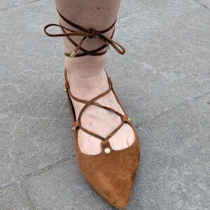"Halogen" brand ladies' suede shoes, size 8, camel color, ankle/calf lace-up